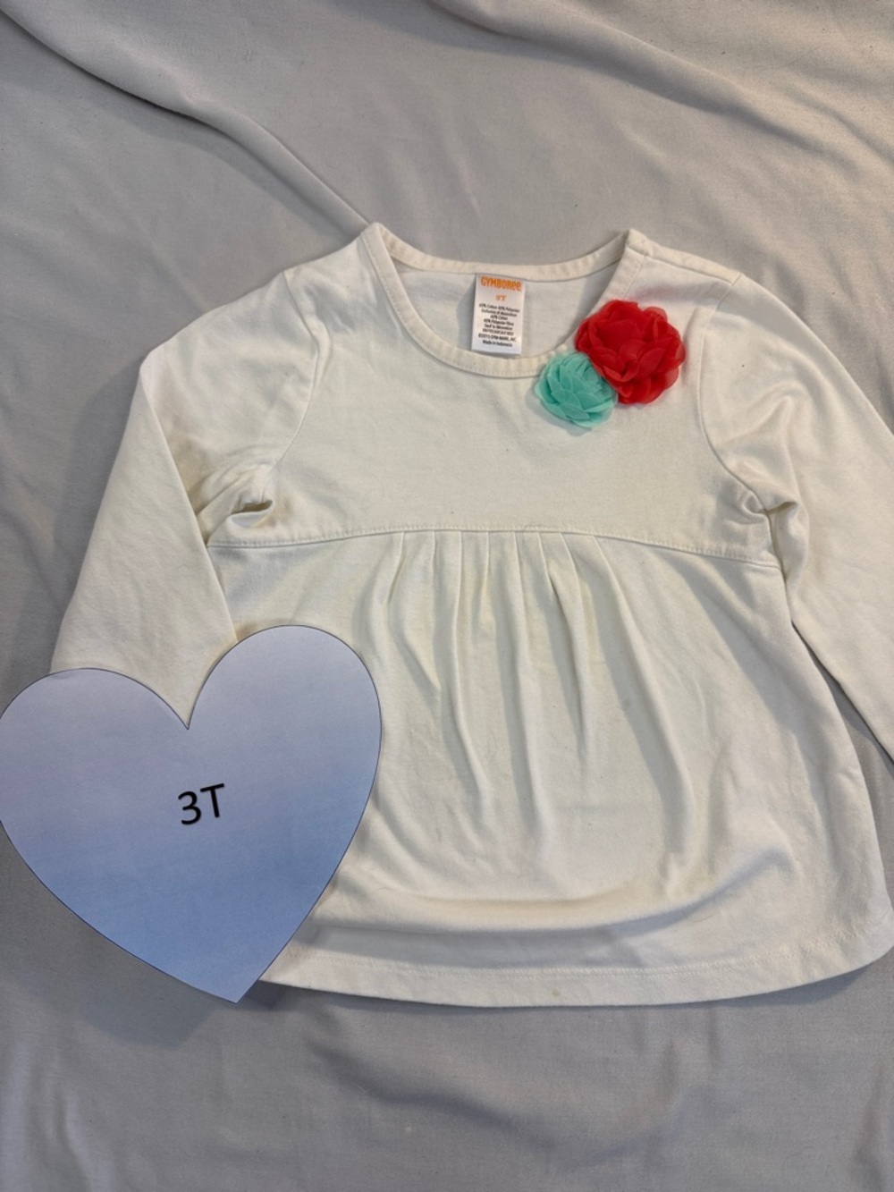 Gymboree - 3T - Cream Long Sleeve Kids Top with Floral Details